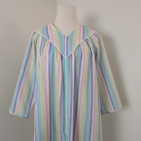90's Striped Duster Pastel Wide Angel Sleeve Midi Zipper Front V-Neck 3/4 Maxi - Picture 11 of 12